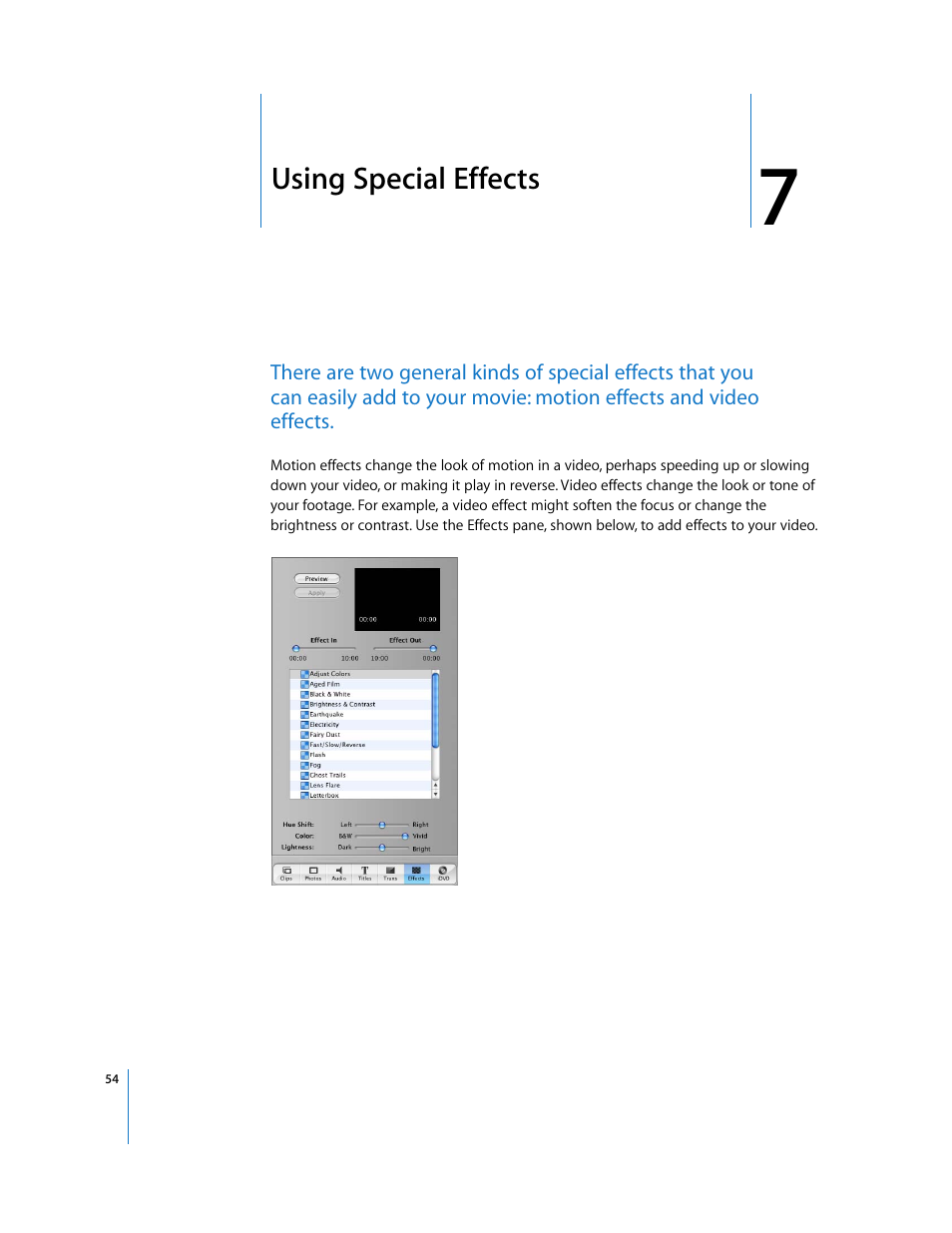 Using special effects, Chapter | Apple iMovie HD User Manual | Page 54 / 83