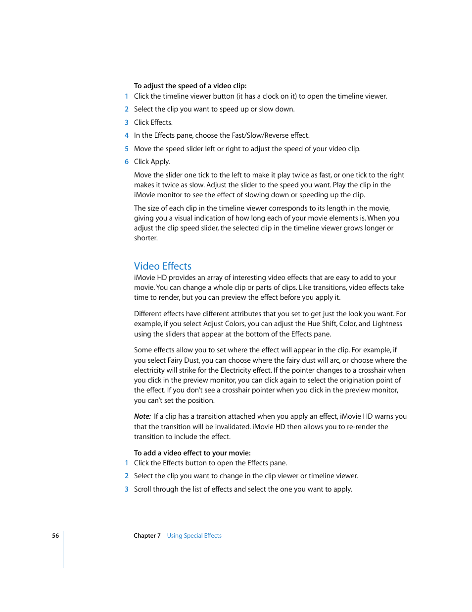 Video effects | Apple iMovie HD User Manual | Page 56 / 83