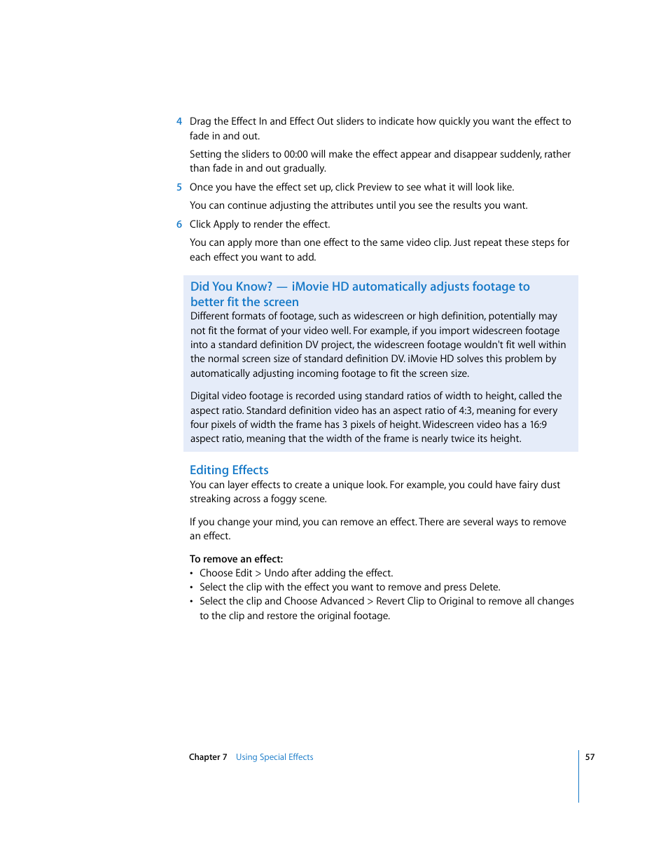 Editing effects | Apple iMovie HD User Manual | Page 57 / 83