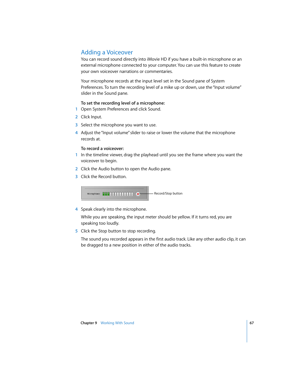 Adding a voiceover | Apple iMovie HD User Manual | Page 67 / 83