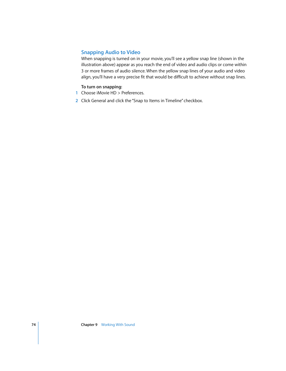 Snapping audio to video | Apple iMovie HD User Manual | Page 74 / 83