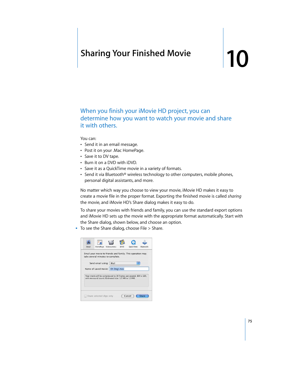 Sharing your finished movie, Chapter | Apple iMovie HD User Manual | Page 75 / 83
