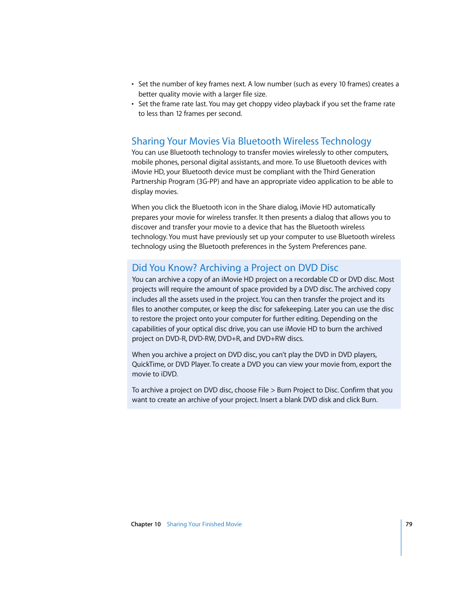 Did you know? archiving a project on dvd disc | Apple iMovie HD User Manual | Page 79 / 83