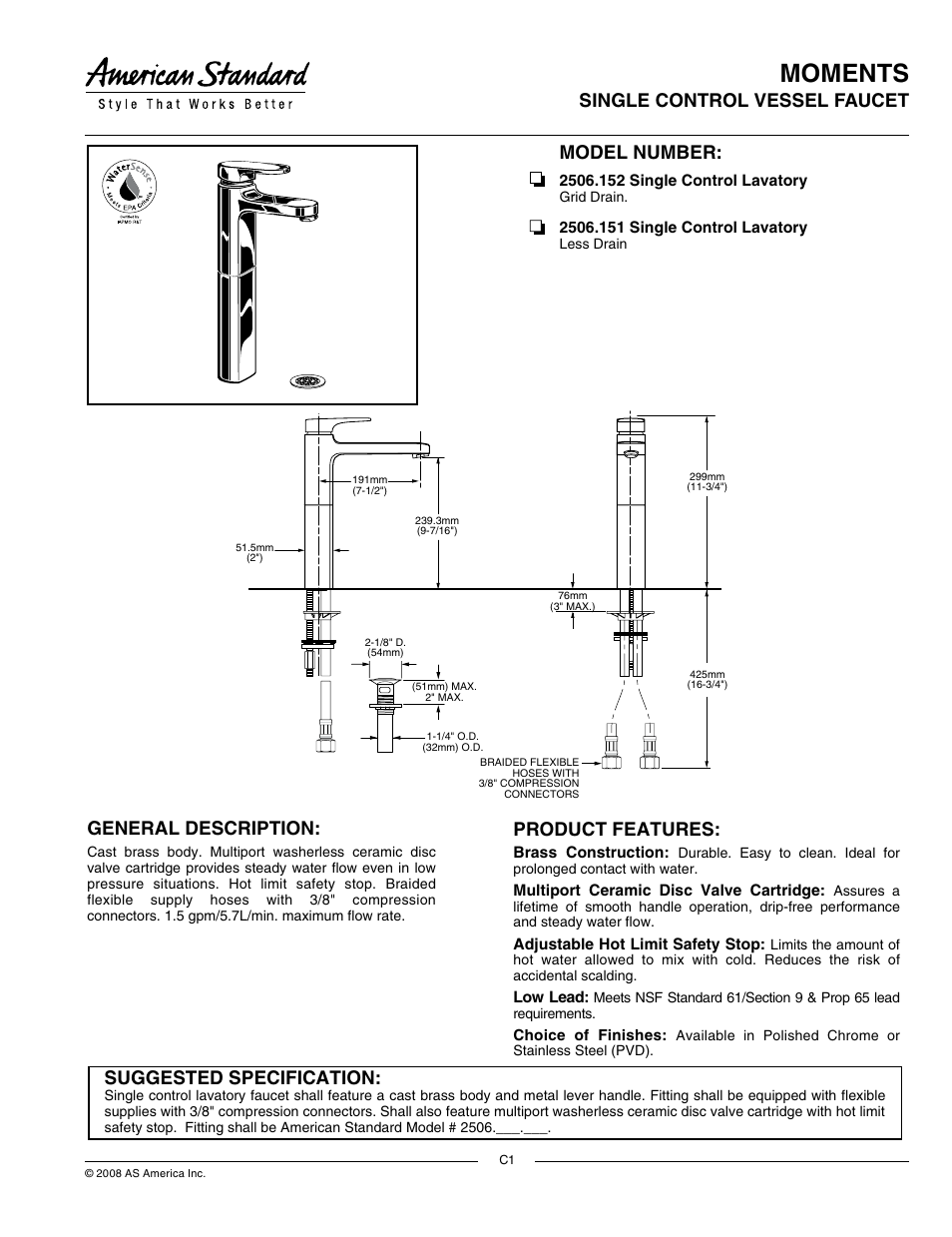 American Standard 2506.152 User Manual | 1 page
