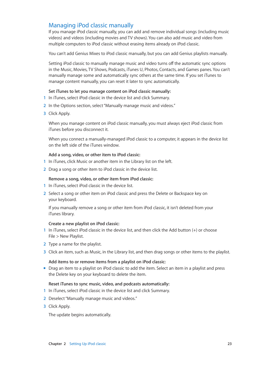 Managing ipod classic manually, 23 managing ipod classic manually | Apple iPod classic 160 GB User Manual | Page 23 / 58