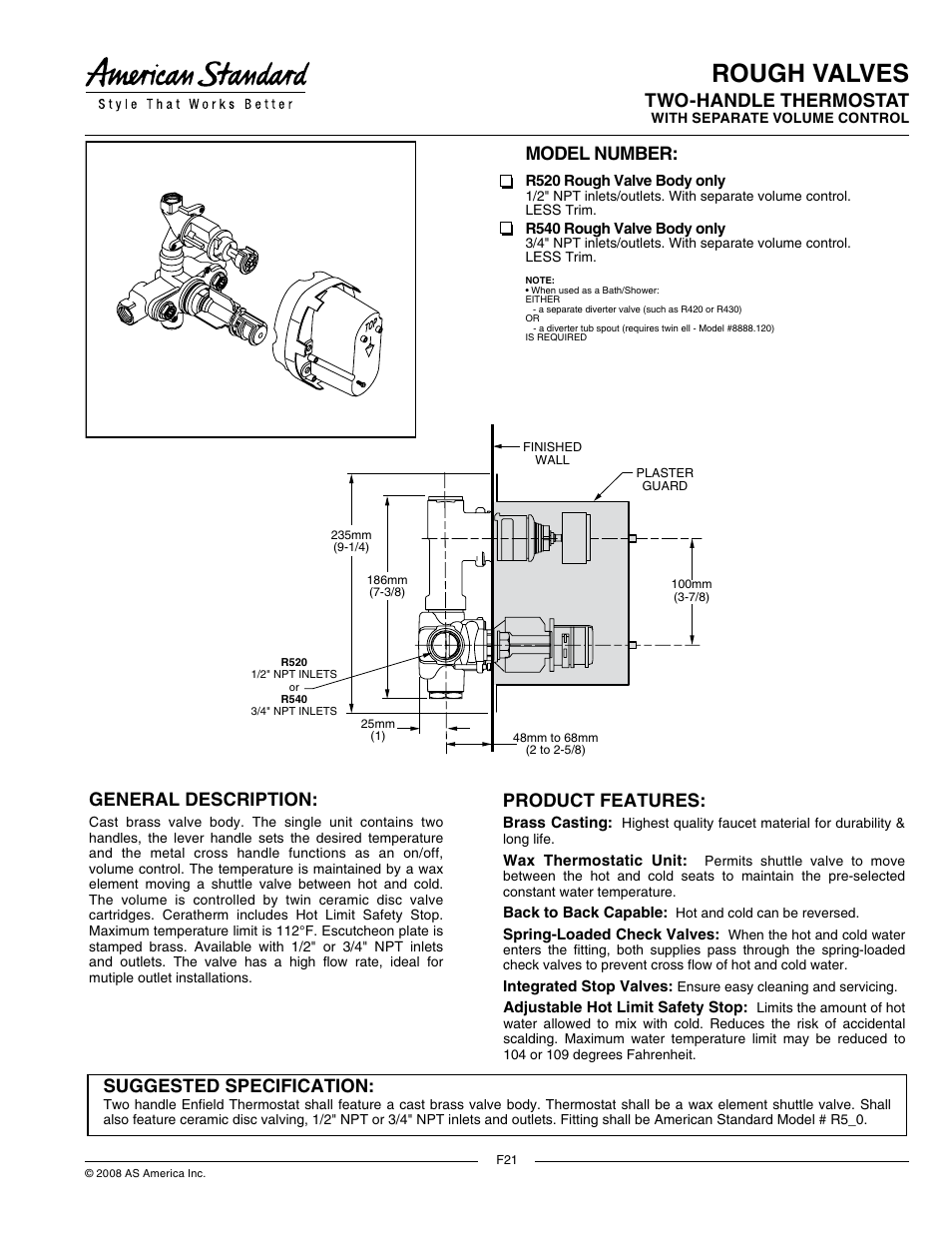 American Standard R520 User Manual | 2 pages