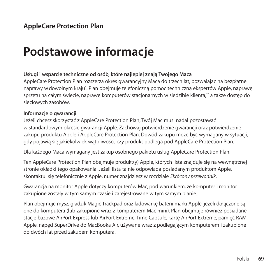 Podstawowe informacje, Applecare protection plan | Apple AppleCare Protection Plan for Mac User Manual | Page 69 / 132