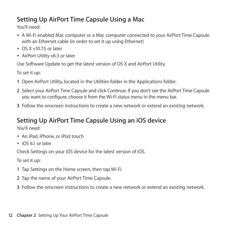 Setting up airport time capsule using a mac | Apple AirPort Time Capsule 802.11ac User Manual | Page 12 / 32