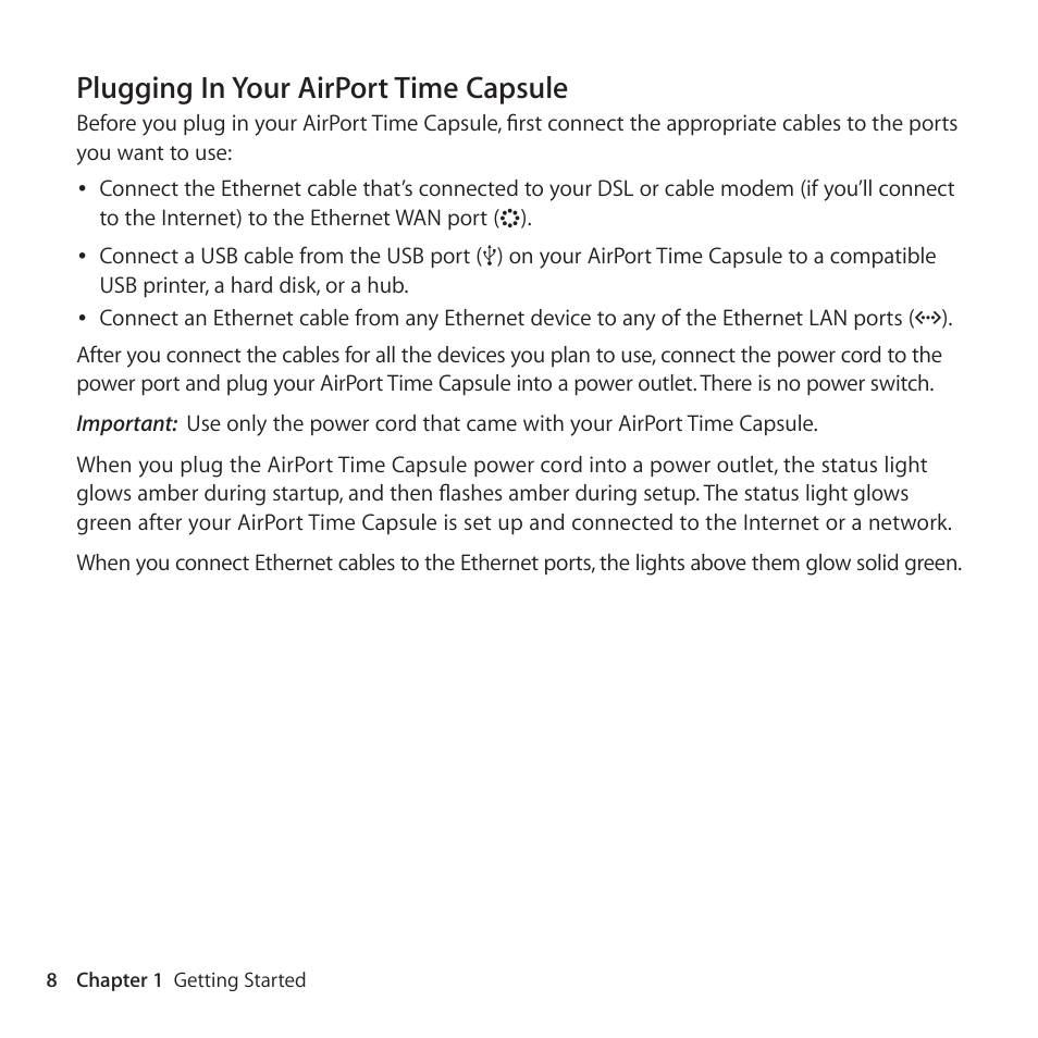 Plugging in your airport time capsule | Apple AirPort Time Capsule 802.11ac User Manual | Page 8 / 32