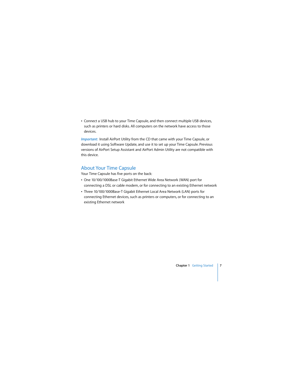 About your time capsule | Apple AirPort Time Capsule 802.11n (3rd Generation) User Manual | Page 7 / 40