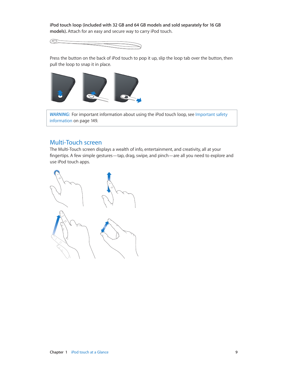 Multi-touch screen | Apple iPod touch iOS 8.1 User Manual | Page 9 / 160