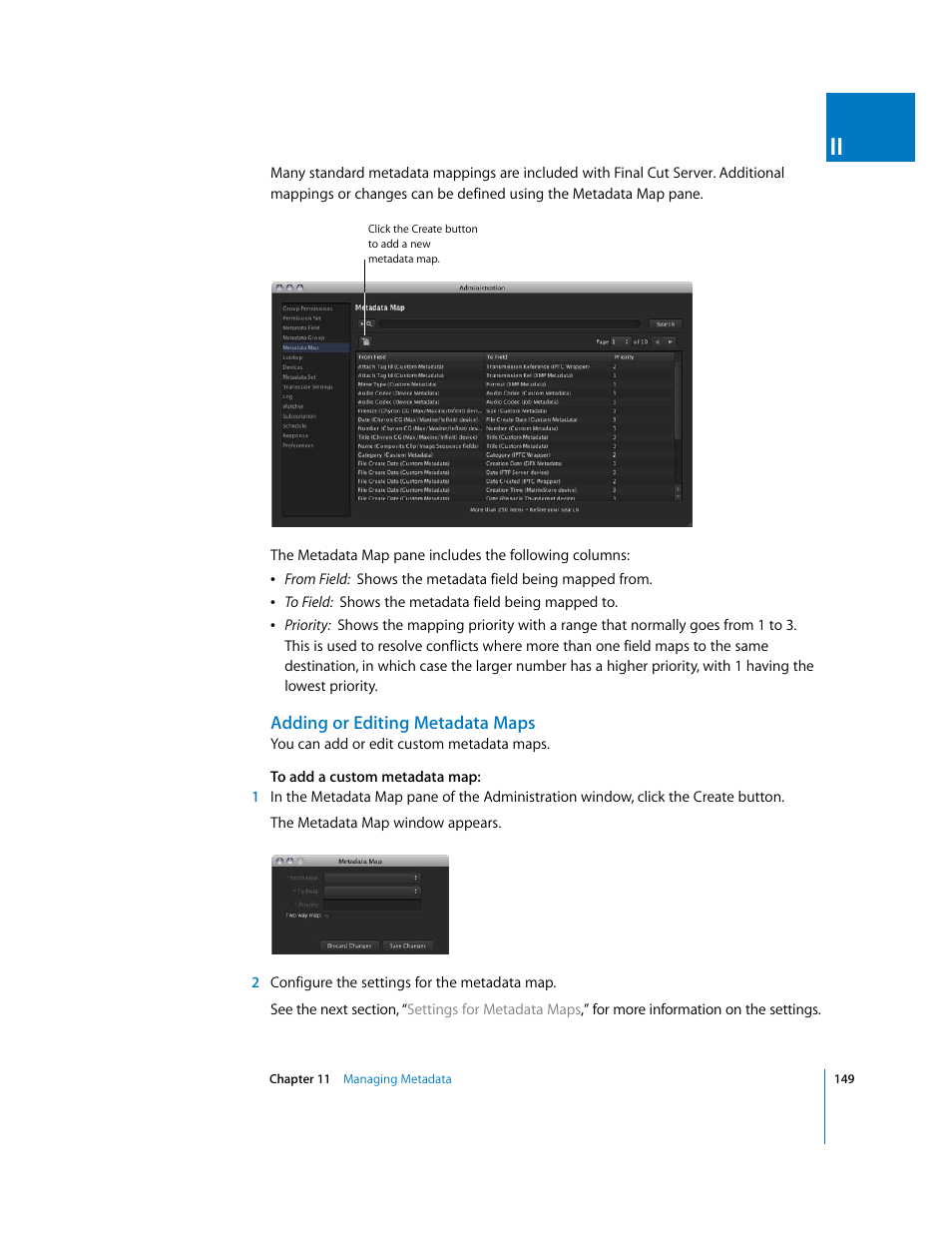 Adding or editing metadata maps | Apple Final Cut Server User Manual | Page 149 / 238
