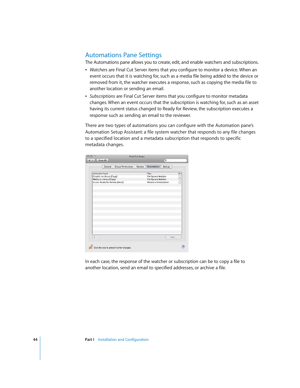 Automations pane settings, P. 44) | Apple Final Cut Server User Manual | Page 44 / 238