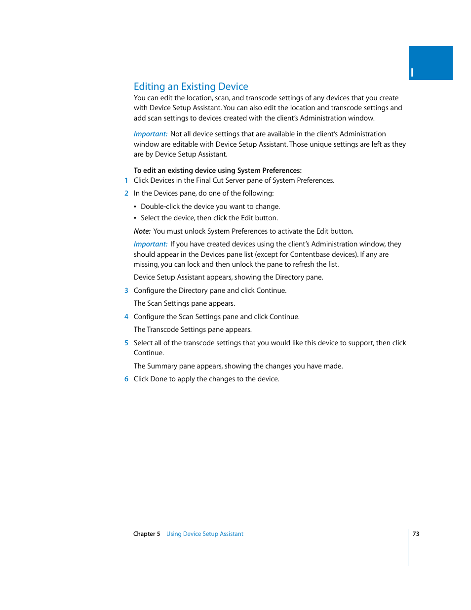 Editing an existing device, P. 73) | Apple Final Cut Server User Manual | Page 73 / 238