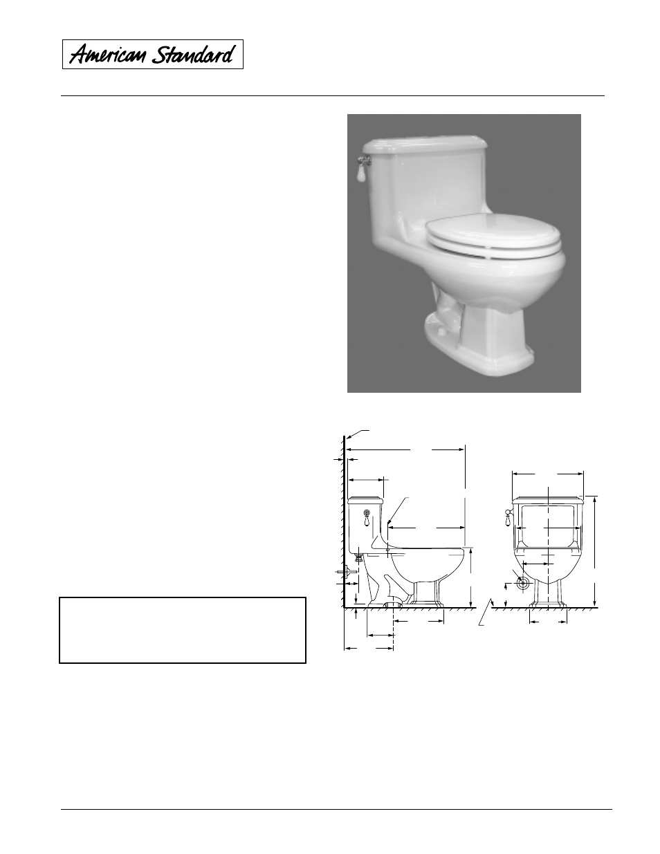 American Standard Williamsburg One-Piece Elongated Toilet 2038.700 User Manual | 1 page