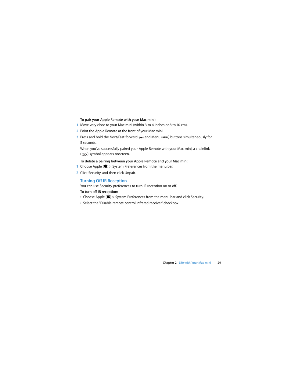 Turning off ir reception | Apple Mac mini (Mac OS X Server, Late 2009) User Manual | Page 29 / 72