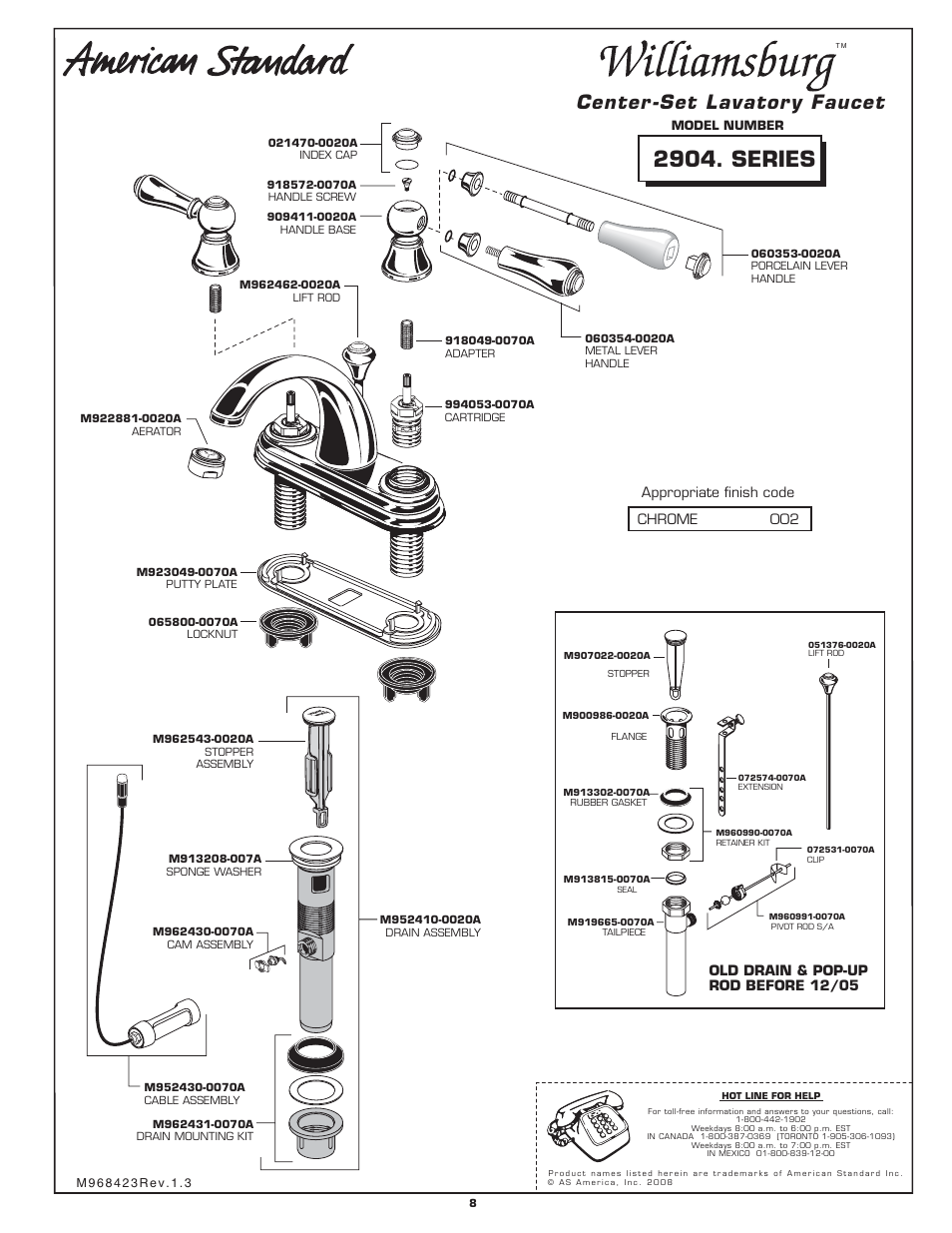 American Standard Williamsburg 2904. SERIES User Manual | 2 pages