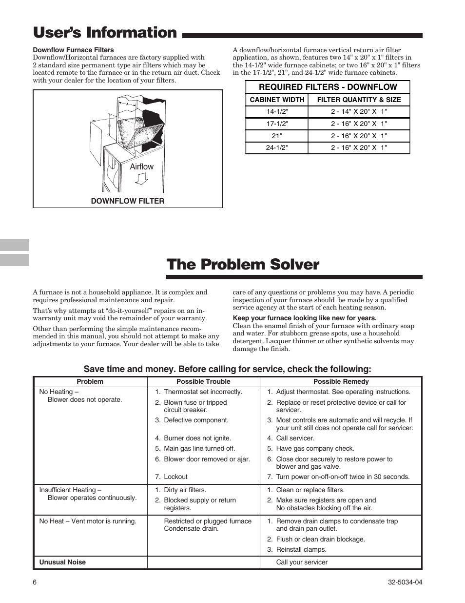 The problem solver, User’s information | American Standard Gas Furnaces User Manual | Page 6 / 12