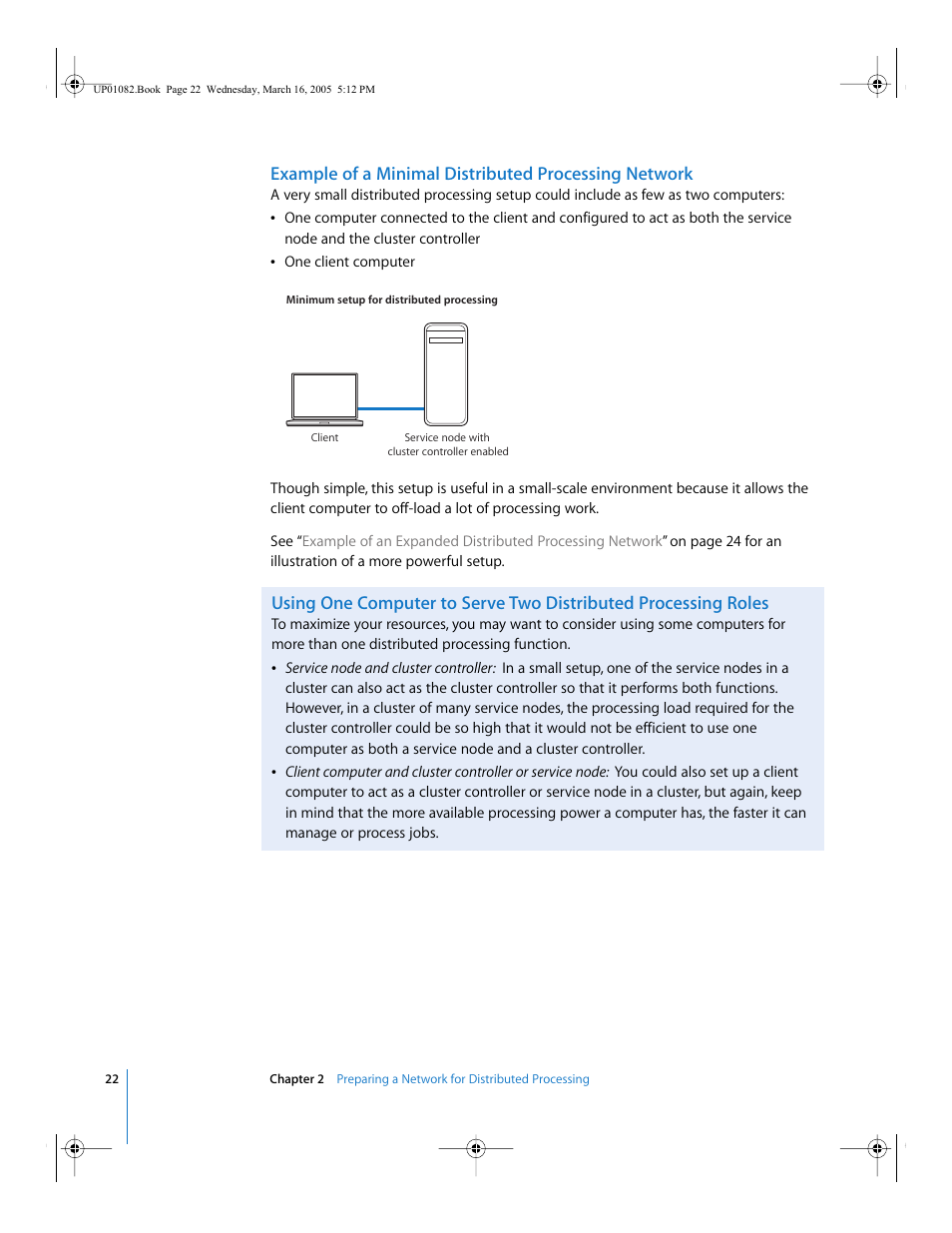 Using one, Computer to serve two distributed processing roles | Apple Qmaster 2  and Compressor 2 (Distributed Processing Setup) User Manual | Page 22 / 74