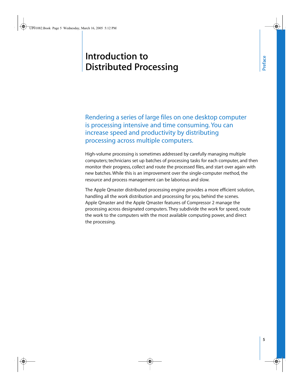 Introduction to distributed processing, Preface | Apple Qmaster 2  and Compressor 2 (Distributed Processing Setup) User Manual | Page 5 / 74