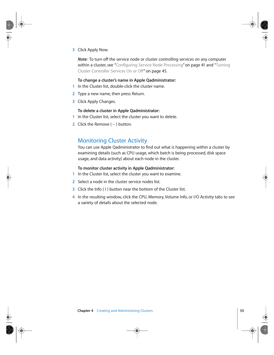Monitoring cluster activity, P. 55) | Apple Qmaster 2  and Compressor 2 (Distributed Processing Setup) User Manual | Page 55 / 74
