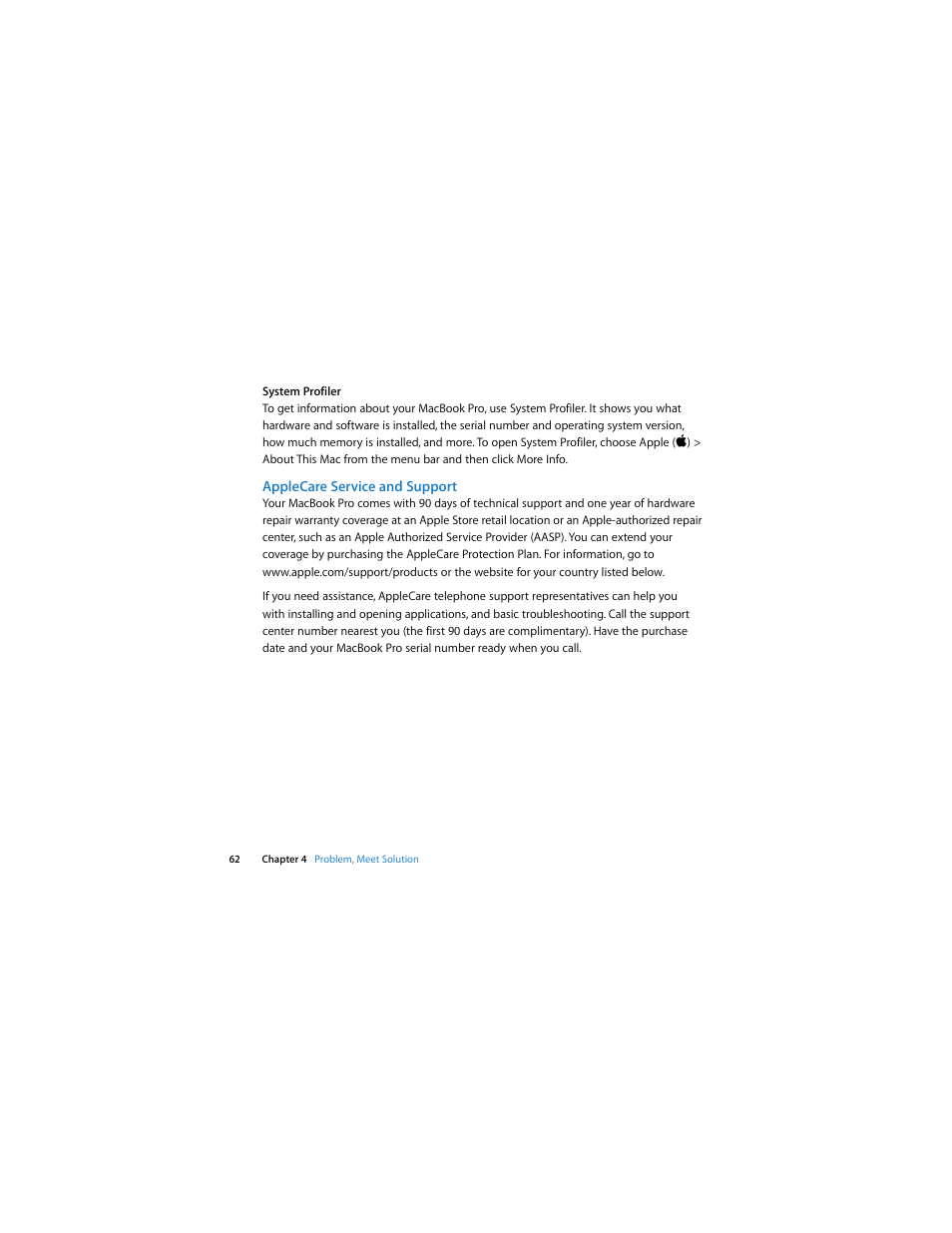 Applecare service and support | Apple MacBook Pro (15-inch, 2.53 GHz, Mid 2009) User Manual | Page 62 / 88