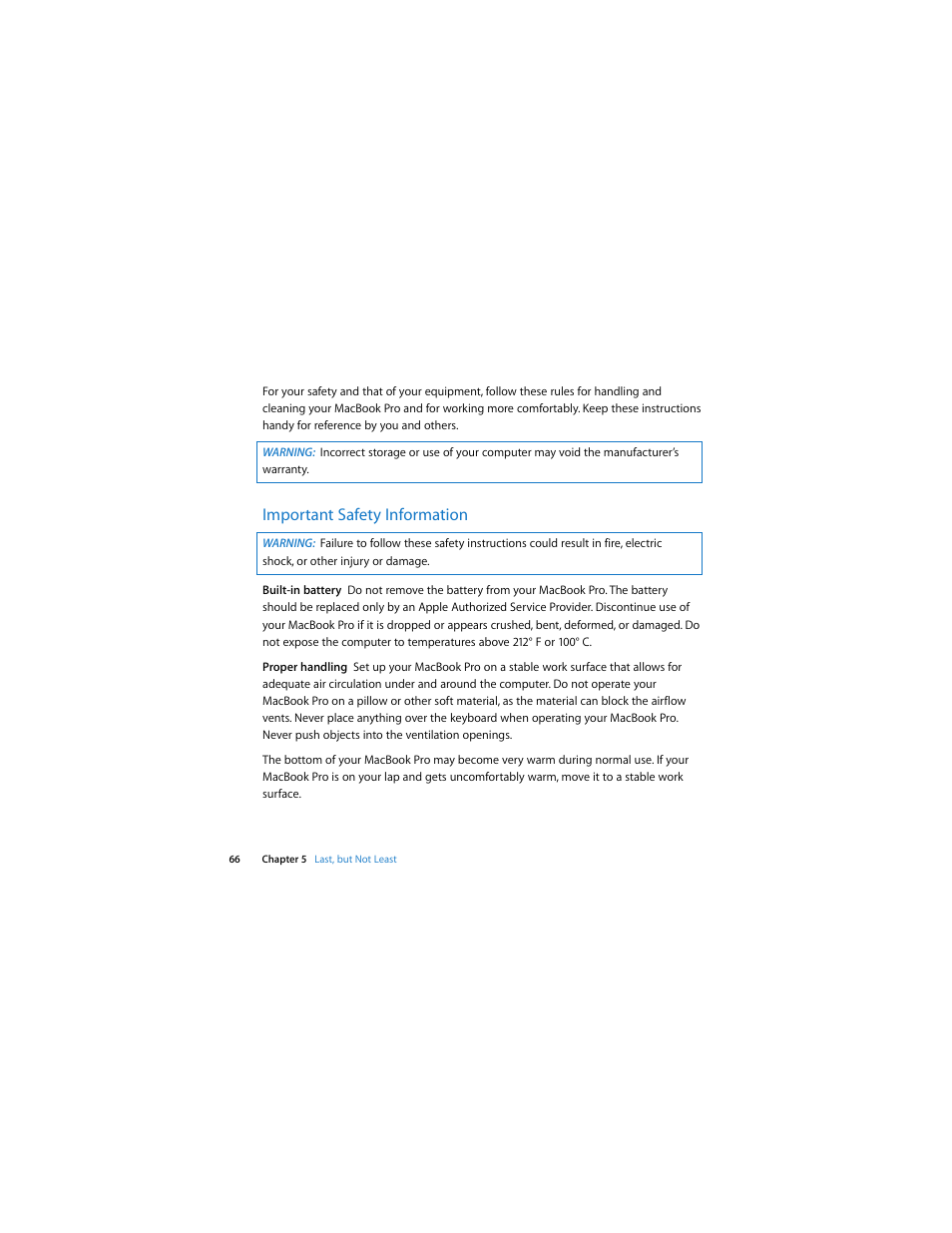 Important safety information | Apple MacBook Pro (15-inch, 2.53 GHz, Mid 2009) User Manual | Page 66 / 88
