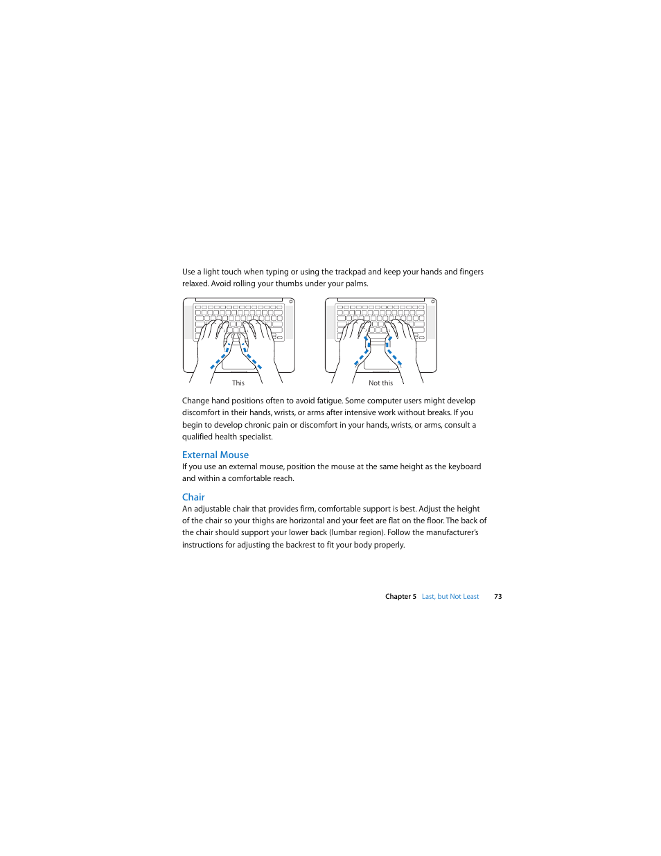 External mouse, Chair | Apple MacBook Pro (15-inch, 2.53 GHz, Mid 2009) User Manual | Page 73 / 88