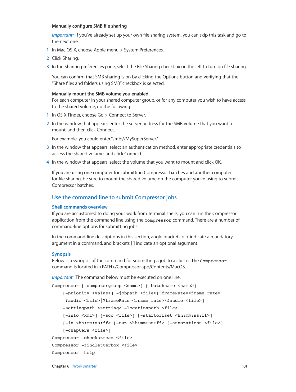 Use the command line to submit compressor jobs | Apple Compressor (4.1.2) User Manual | Page 101 / 108