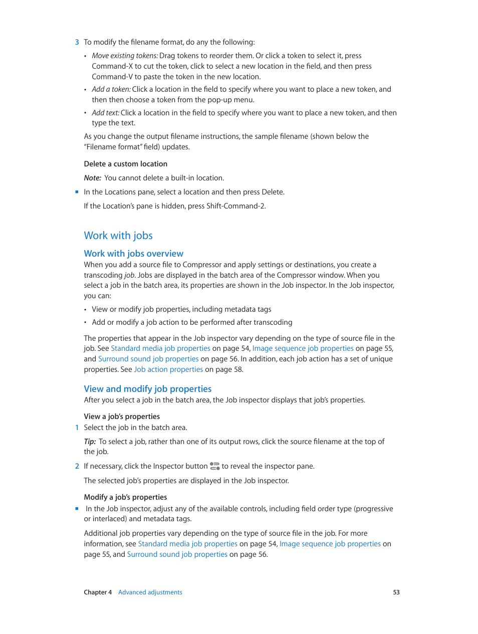 Work with jobs, Work with jobs overview, View and modify job properties | 53 work with jobs 53 | Apple Compressor (4.1.2) User Manual | Page 53 / 108