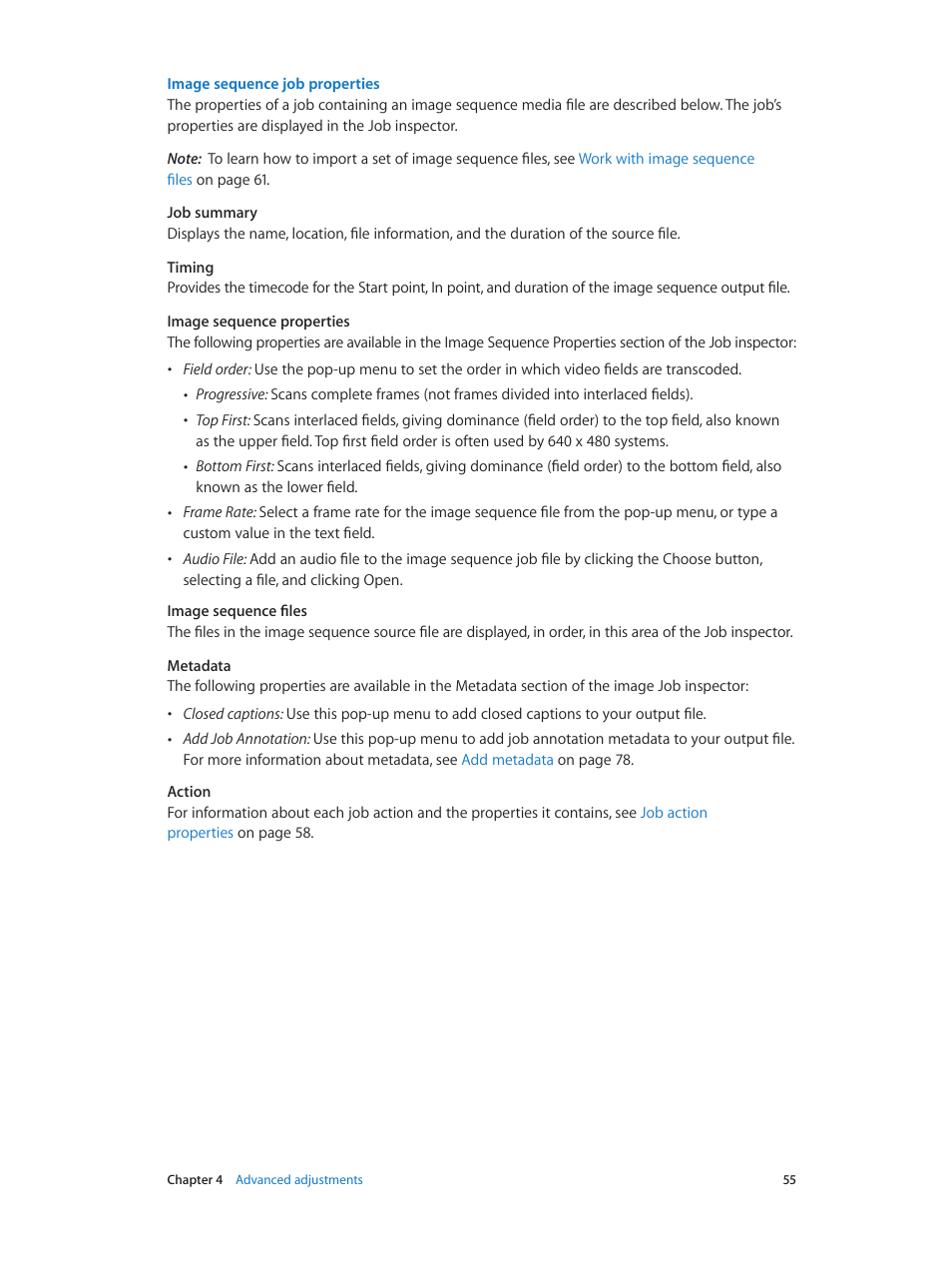 Image sequence job properties | Apple Compressor (4.1.2) User Manual | Page 55 / 108