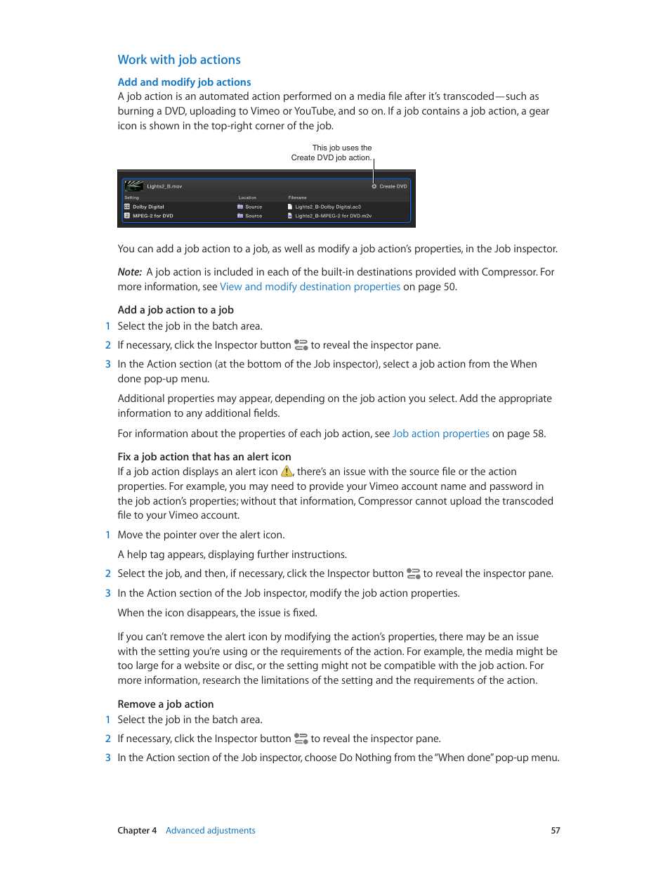 Work with job actions | Apple Compressor (4.1.2) User Manual | Page 57 / 108
