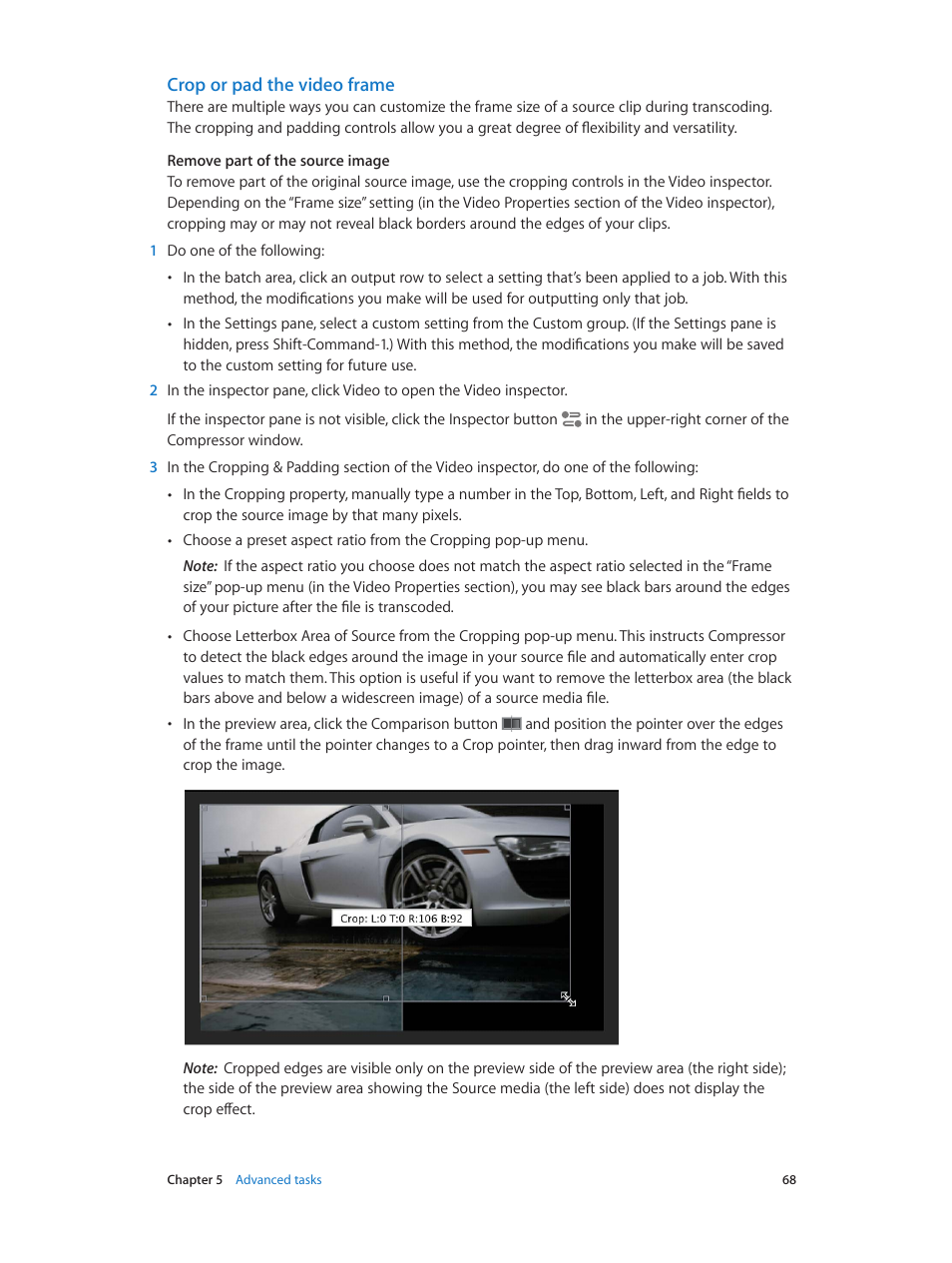 Crop or pad the video frame | Apple Compressor (4.1.2) User Manual | Page 68 / 108