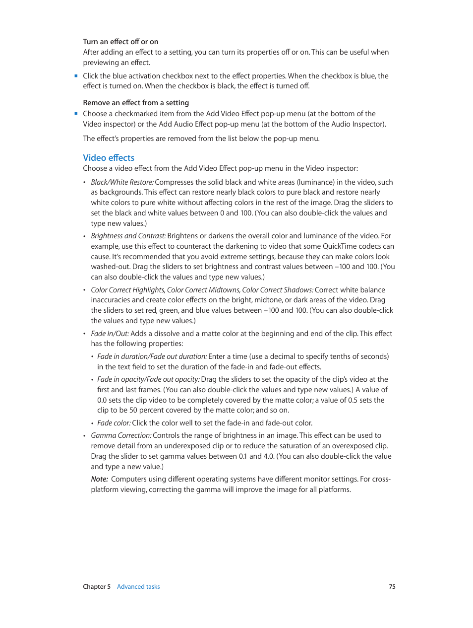 Video effects | Apple Compressor (4.1.2) User Manual | Page 75 / 108