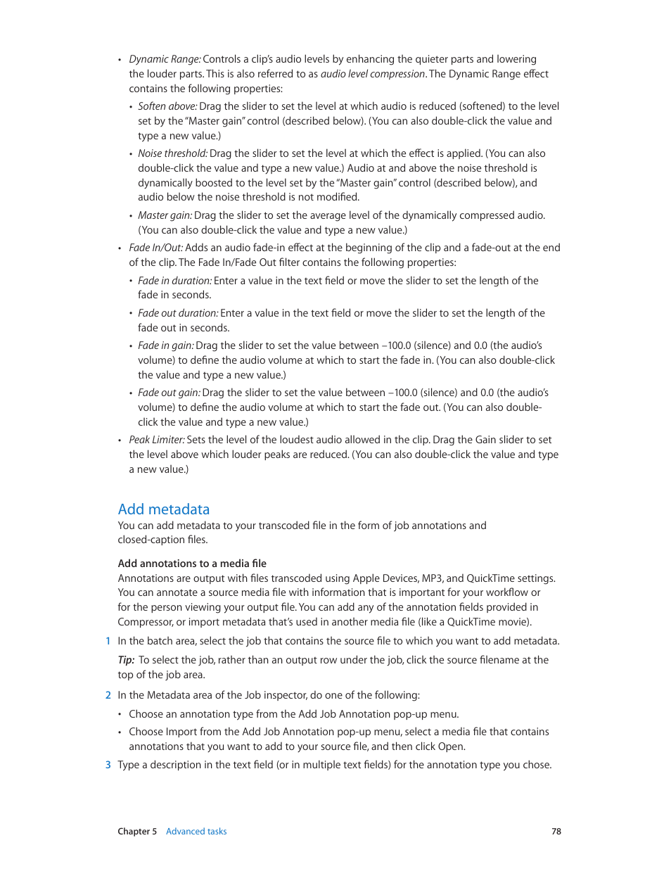 Add metadata, 78 add metadata | Apple Compressor (4.1.2) User Manual | Page 78 / 108