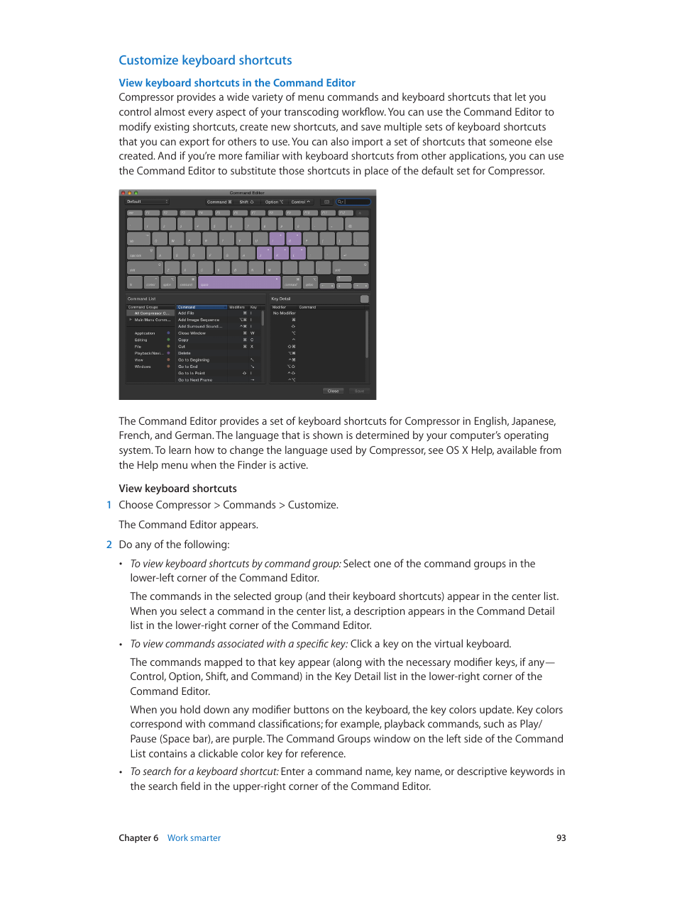 Customize keyboard shortcuts | Apple Compressor (4.1.2) User Manual | Page 93 / 108