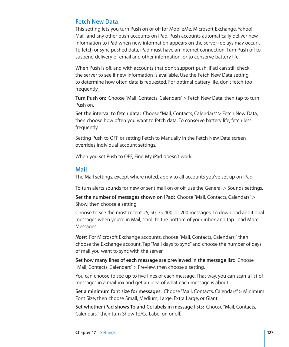 Mail, Fetch new data | Apple iPad iOS 3.2 User Manual | Page 127 / 154