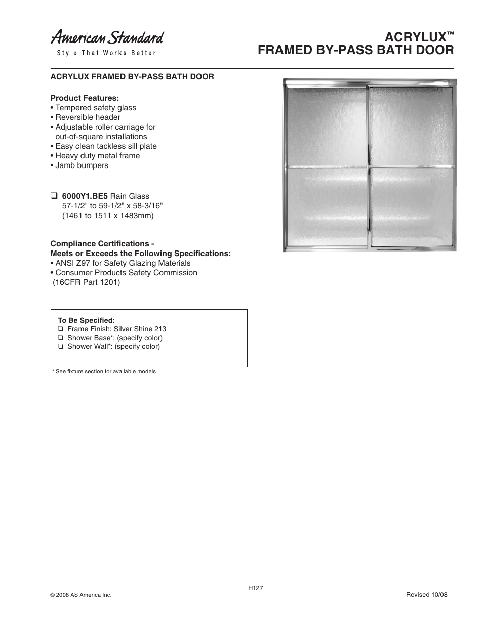 American Standard Acrylux 6000Y1.BE5 User Manual | 4 pages