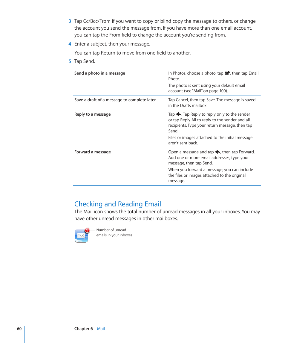 Checking and reading email, 60 checking and reading email | Apple iPod touch iOS 2.2 User Manual | Page 60 / 122