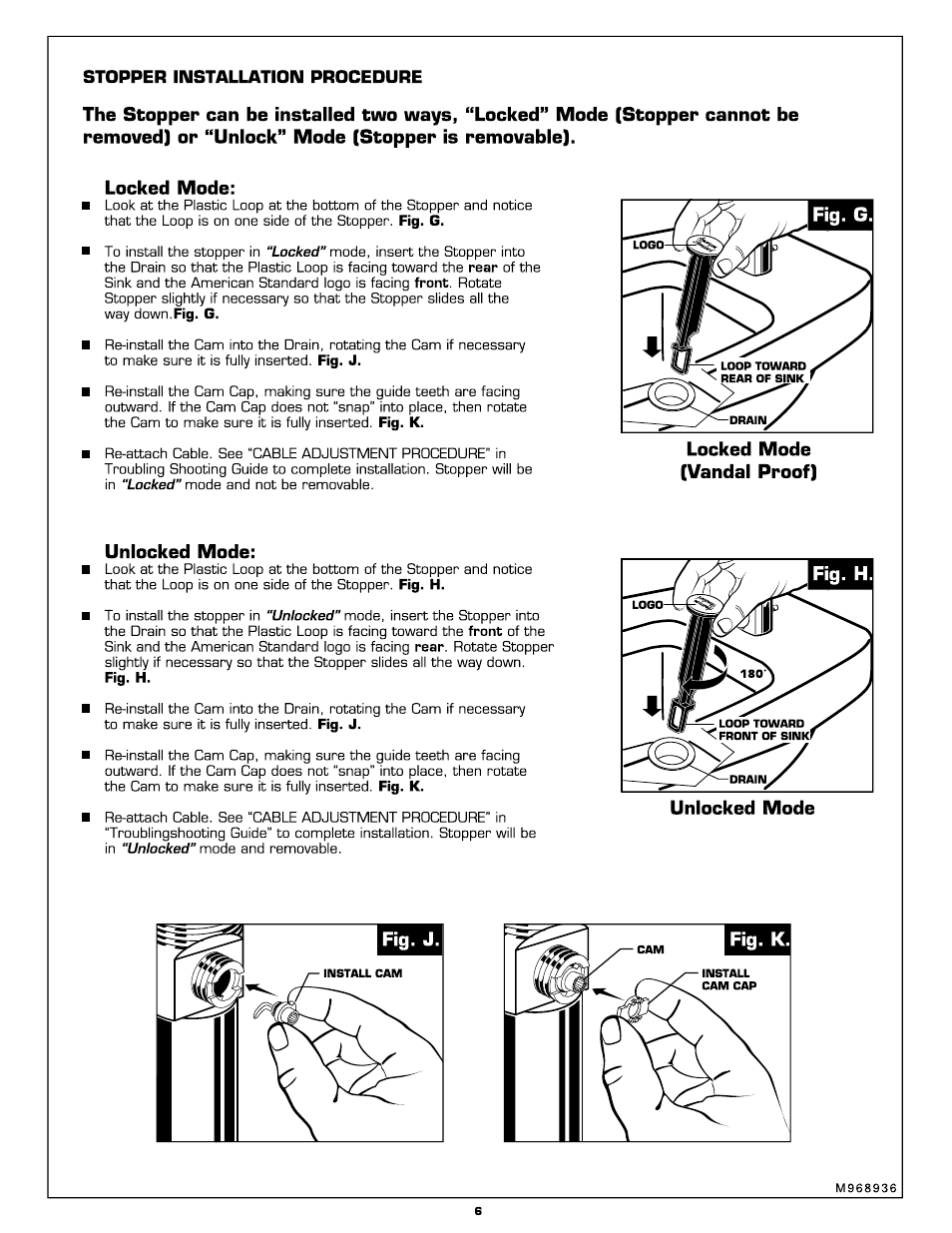 Locked mode, Unlocked mode, Vandal proof) unlocked mode | American Standard 2506.011 User Manual | Page 6 / 7