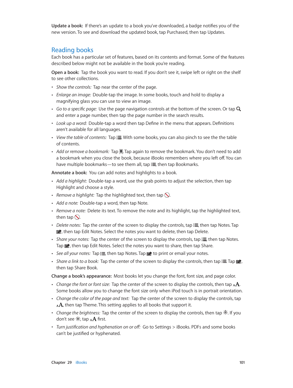 Reading books, 101 reading books | Apple iPod touch iOS 6.1 User Manual | Page 101 / 138