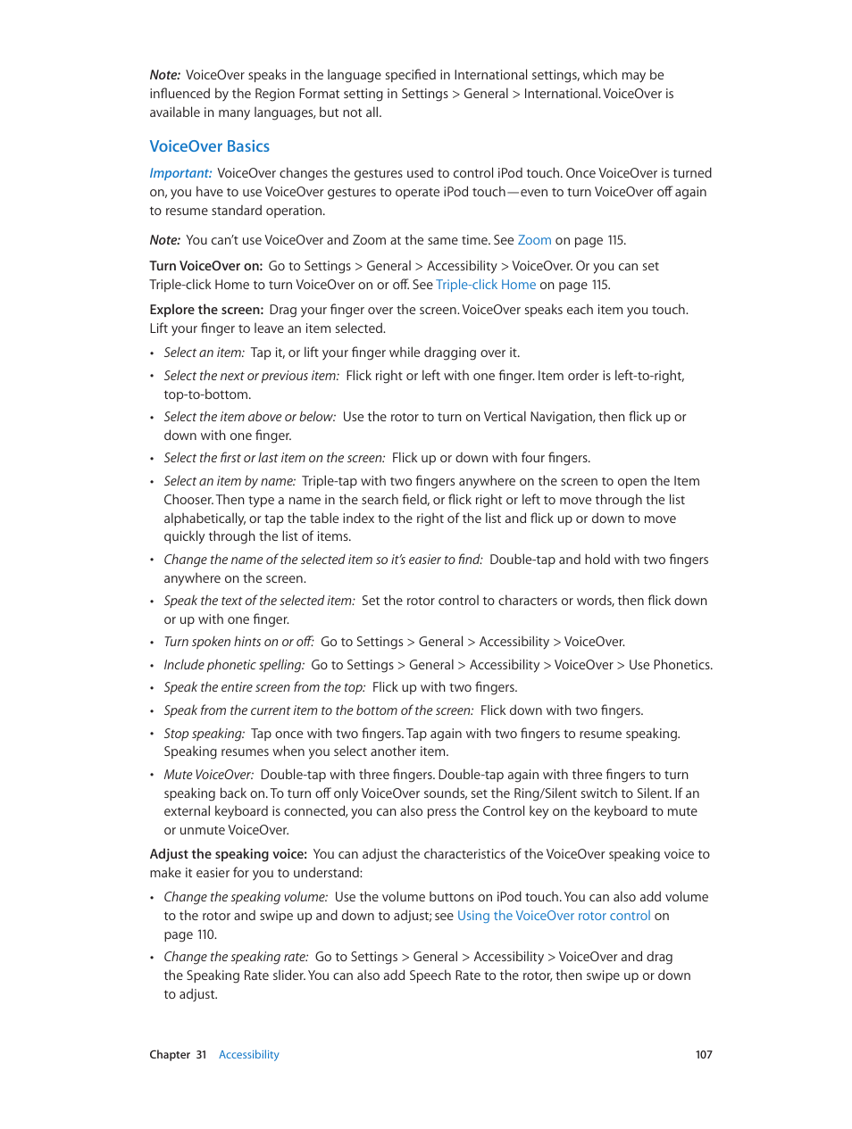 Voiceover basics | Apple iPod touch iOS 6.1 User Manual | Page 107 / 138