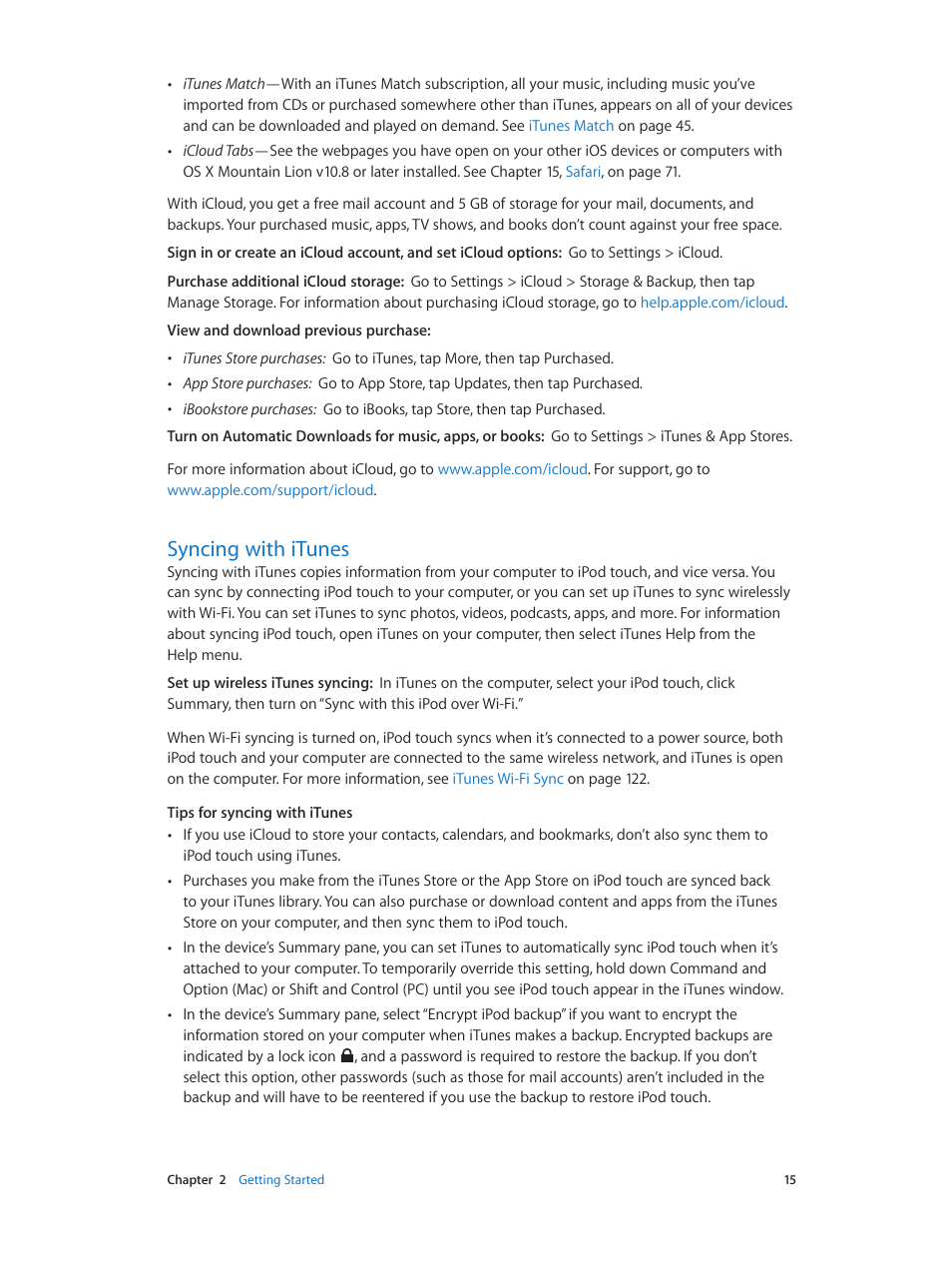 Syncing with itunes, 15 syncing with itunes | Apple iPod touch iOS 6.1 User Manual | Page 15 / 138