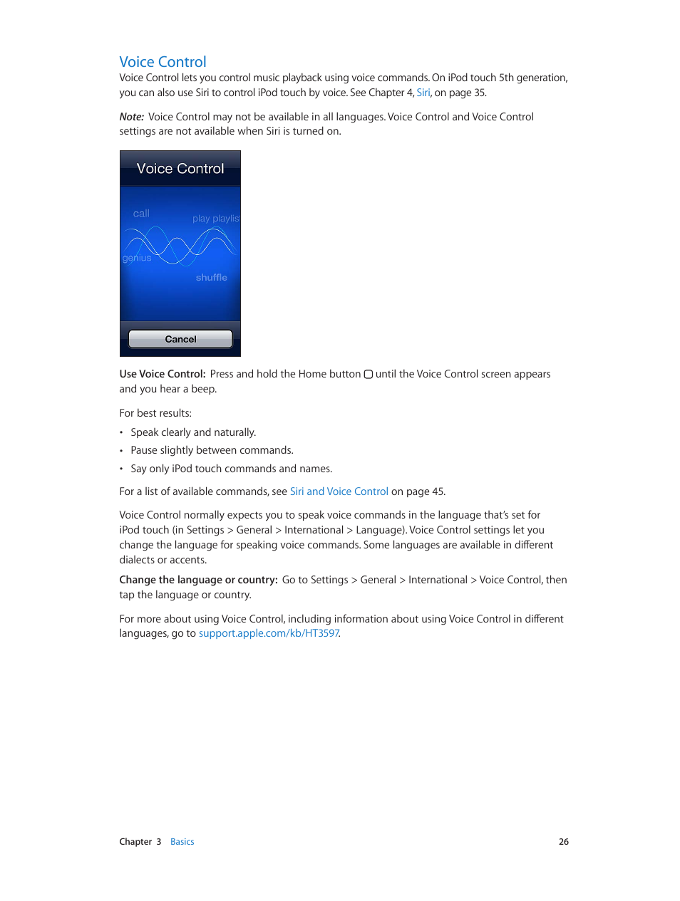 Voice control, 26 voice control | Apple iPod touch iOS 6.1 User Manual | Page 26 / 138