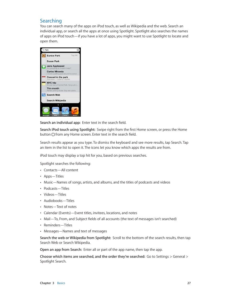Searching, 27 searching | Apple iPod touch iOS 6.1 User Manual | Page 27 / 138