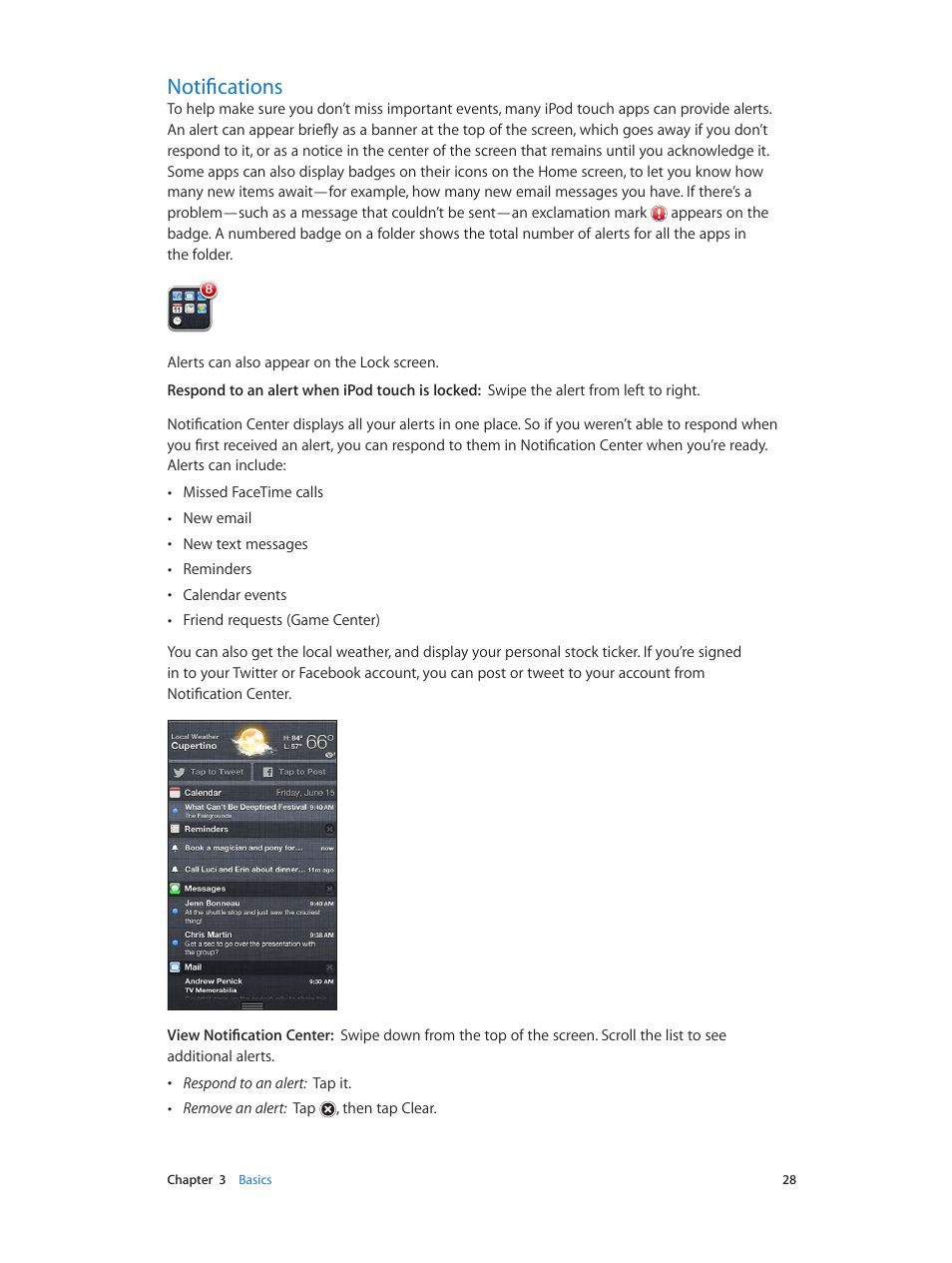 Notifications, 28 notifications | Apple iPod touch iOS 6.1 User Manual | Page 28 / 138