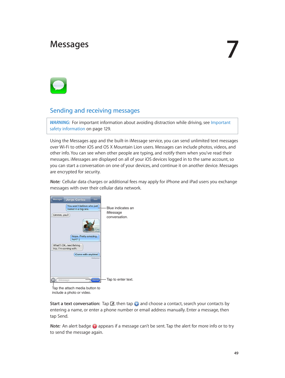 Chapter 7: messages, Sending and receiving messages, 49 sending and receiving messages | Messages | Apple iPod touch iOS 6.1 User Manual | Page 49 / 138