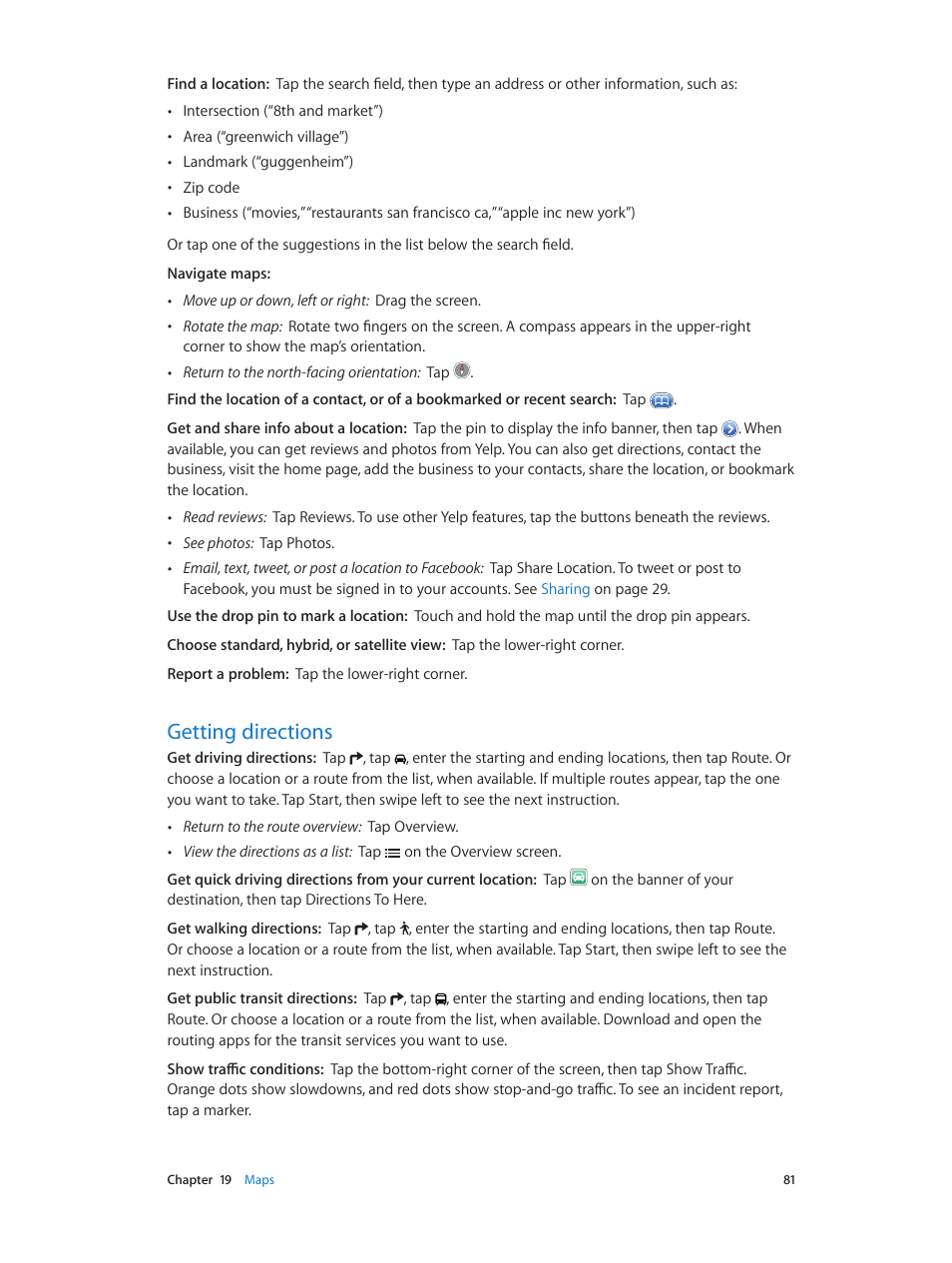 Getting directions, 81 getting directions | Apple iPod touch iOS 6.1 User Manual | Page 81 / 138