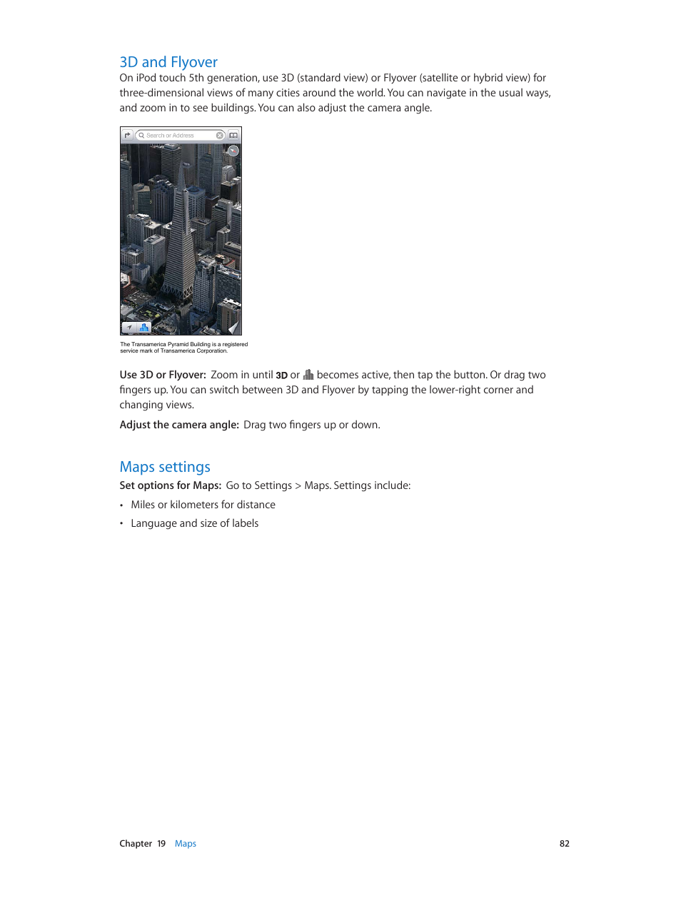 3d and flyover, Maps settings, 82 3d and flyover 82 maps settings | Apple iPod touch iOS 6.1 User Manual | Page 82 / 138