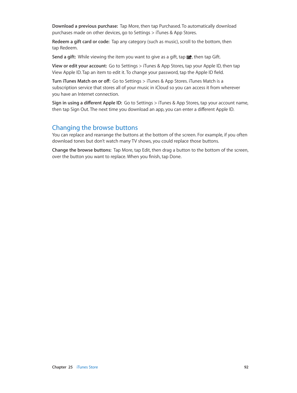 Changing the browse buttons, 92 changing the browse buttons | Apple iPod touch iOS 6.1 User Manual | Page 92 / 138